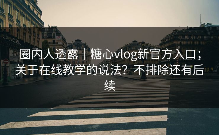 圈内人透露｜糖心vlog新官方入口；关于在线教学的说法？不排除还有后续