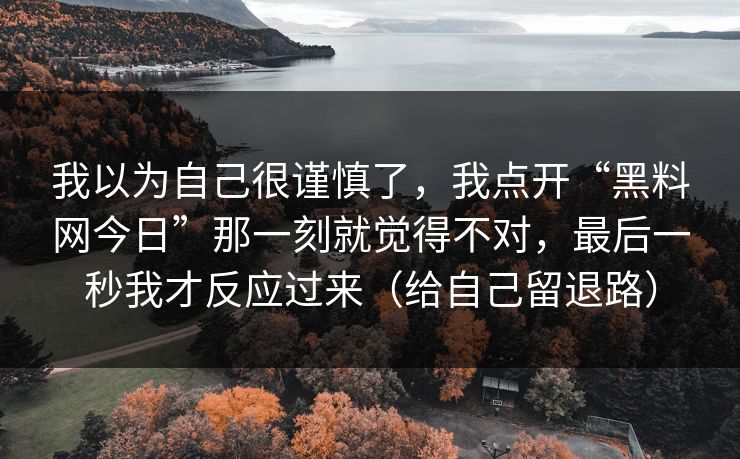 我以为自己很谨慎了，我点开“黑料网今日”那一刻就觉得不对，最后一秒我才反应过来（给自己留退路）